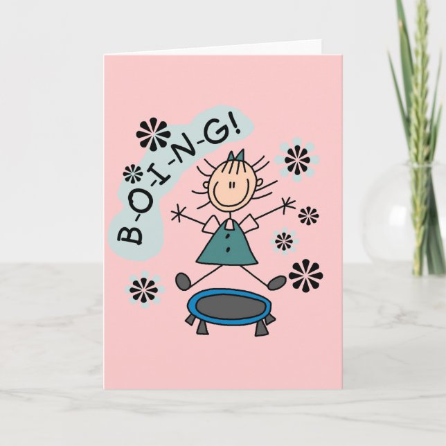 Carte Stick Girl sur Trampoline T-shirts et cadeaux (Devant)