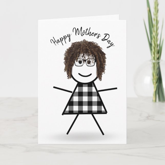 Carte Stick Girl with Hair for Mother's Day (Devant)