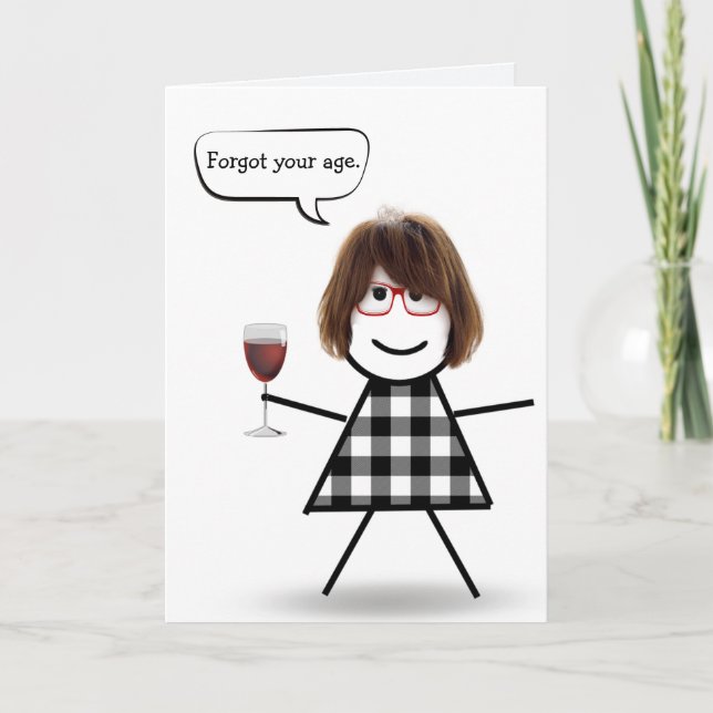 Carte Stick Girl with Red Wine Belated Anniversaire (Devant)