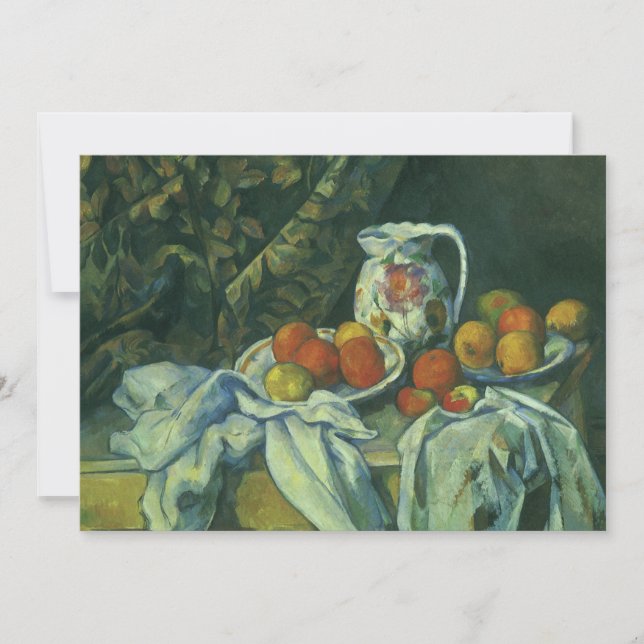 Carte Still Life, Curtain and Pitcher par Paul Cezanne (Devant)