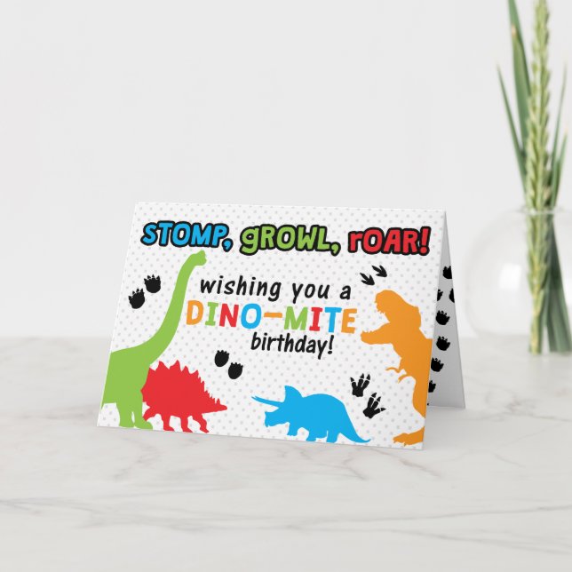 Carte Stompe, Growl, Roar. Joyeux anniversaire de Dinosa (Devant)