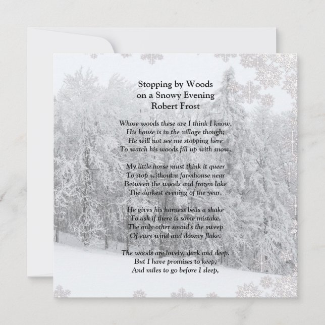 Carte Stopper par Woods Soirée Neige Robert Frost Poème (Devant)