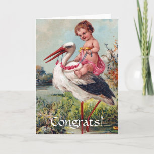 Carte Stork and Baby c.1909, Félicitations !