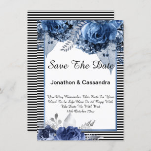 CARTE STRIPÉ BLACK BLUE FLORAL BORDER ENREGISTRER LA DAT