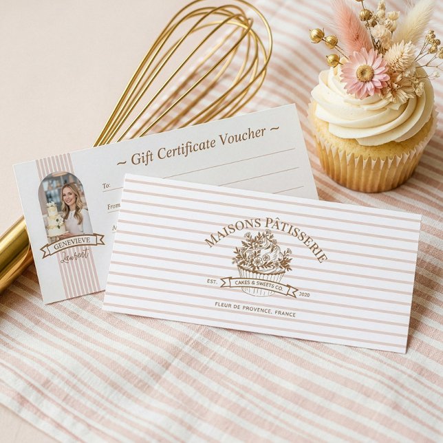 Carte Stripe Floral Cupcake Bakery Shop Gift Certificate (Stripe Floral Cupcake Bakery Shop Gift Certificate)