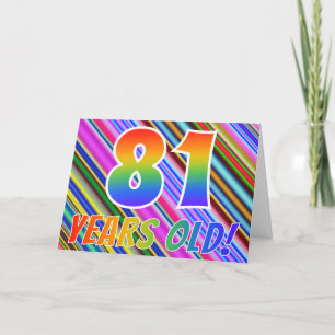 Carte Stripes colorées + Motif arc-en-ciel "81 ans !"