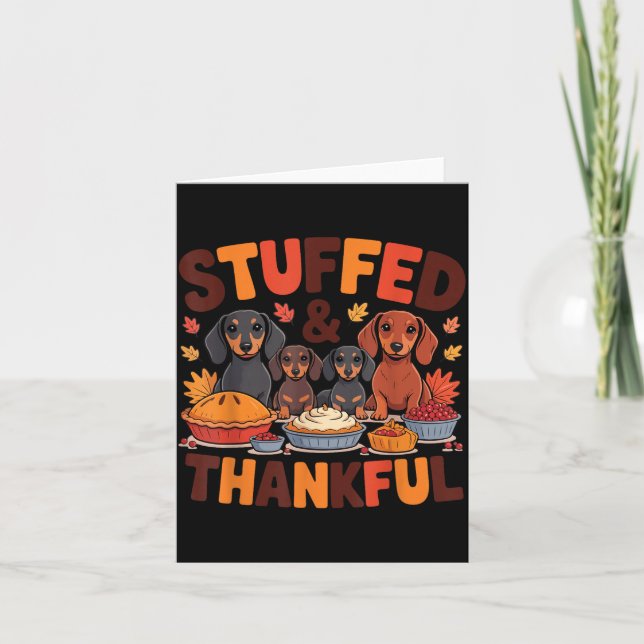 Carte Stuffed And Thankful Dachshund Funny Thanksgiving  (Devant)