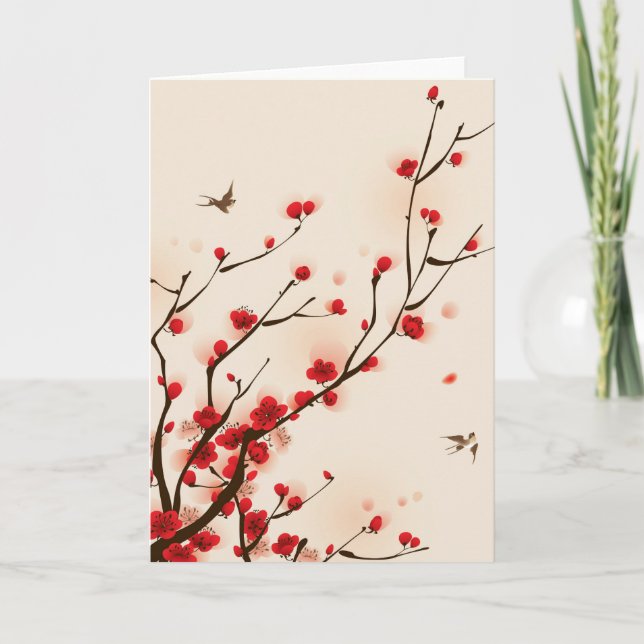 Carte Style asiatique Peinture Plum Blossom au printemps (Devant)