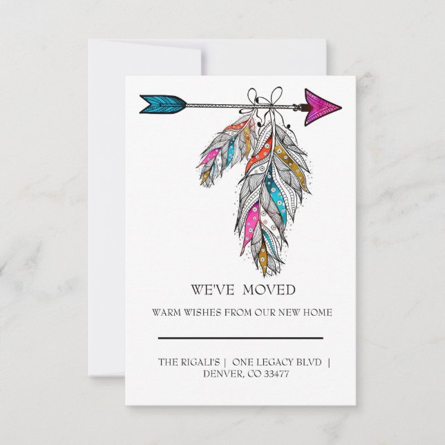 Carte style boho, plumes ornementales suspendues (Devant)
