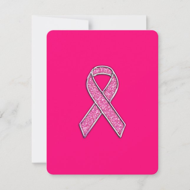 Carte Style de Parties scintillant Chrome Pink Ribbon Se (Devant)