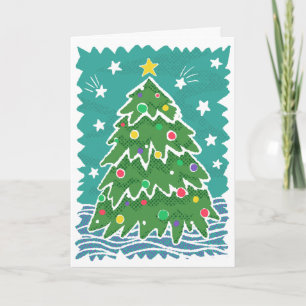 Carte Style de timbre rétro coloré Arbre de Noël