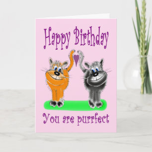 Carte Style Dessin Anniversaire Fluffy Cat Couple