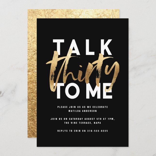 Carte Style moderne élégante typographie girly or 30ème  (Devant / Derrière)