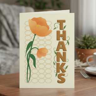 Carte Style Pavot Orange Avec Merci Texte Bronze