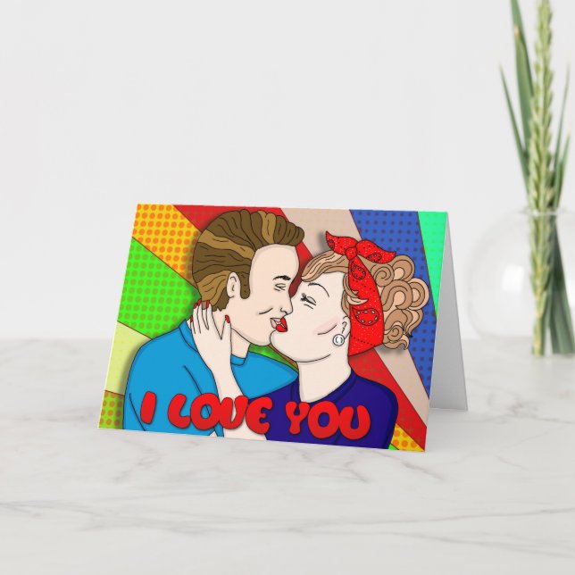 Carte Style Rétro Pop Art Romantique Anniversaire Brunet (Devant)