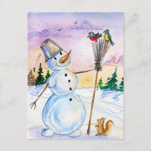 Carte style russe de Noël snowman