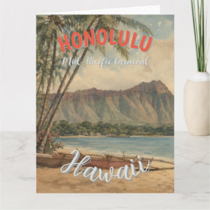 Carte Style Vintage Hawaïen Voyage Honolulu Mid-Pacific
