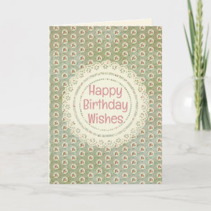 Carte Style vintage Rose Doily Green Damask Anniversaire