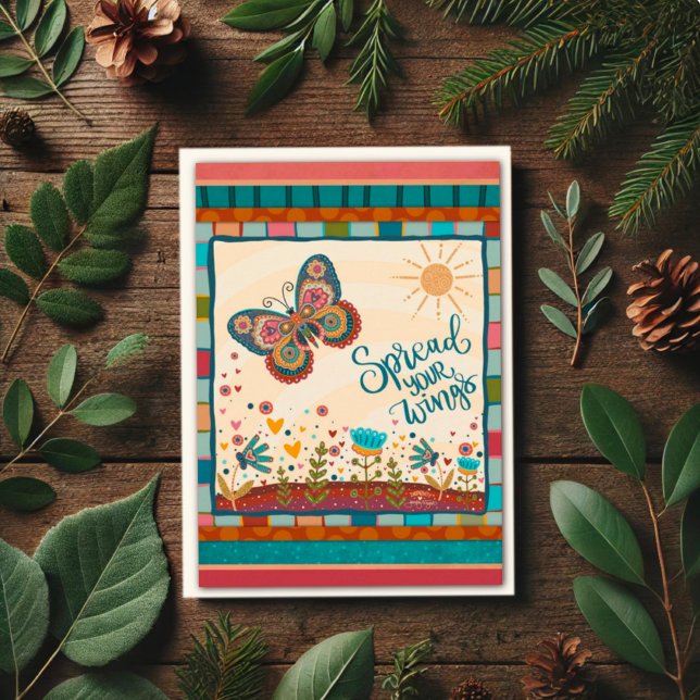 Carte Stylish Coloré Folk Fun Butterfly Grad (Créateur téléchargé)