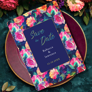 Carte Stylish Colorful flowers wedding save the date