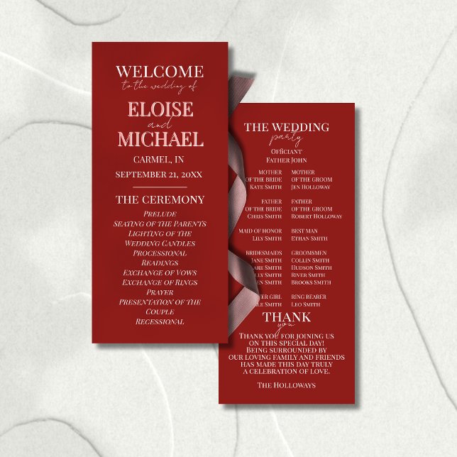 Carte Stylish Contemporary Pink and Red Ceremony Program (Guide your guests through your ceremony with this Stylish Contemporary Pink and Red Ceremony Program)