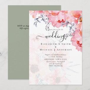 Carte Sublime MARIAGE en fleurs roses - BUDGET