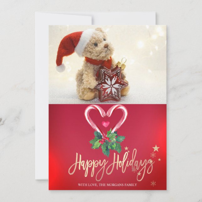 Carte Sucres de canne Holly Berry, photo Joyeux Noël (Devant)