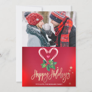 Carte Sucres de canne Holly Berry Red Photo Joyeux Noël