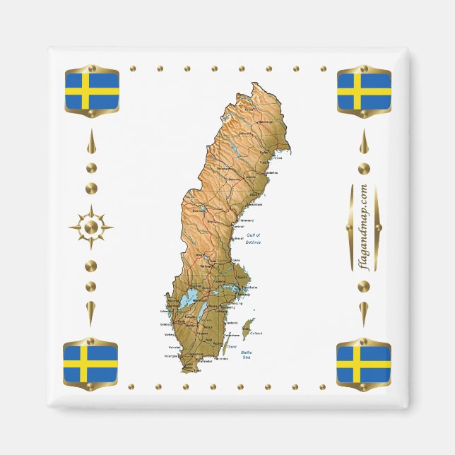 Carte Suède + Magnet des drapeaux (Devant)