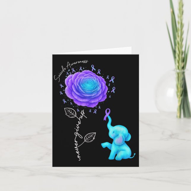 Carte Suicide Prevention Teal Purple Flower Elephant Rib (Devant)