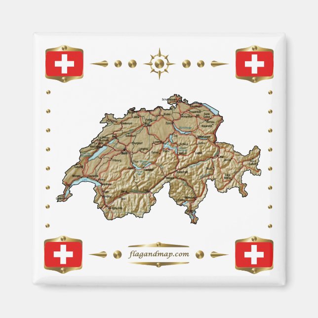 Carte Suisse + Magnet des drapeaux (Devant)