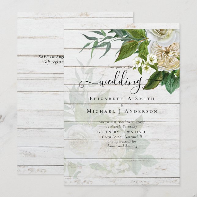 Carte Suite Mariage Sublime - Roses Blanches (Devant / Derrière)