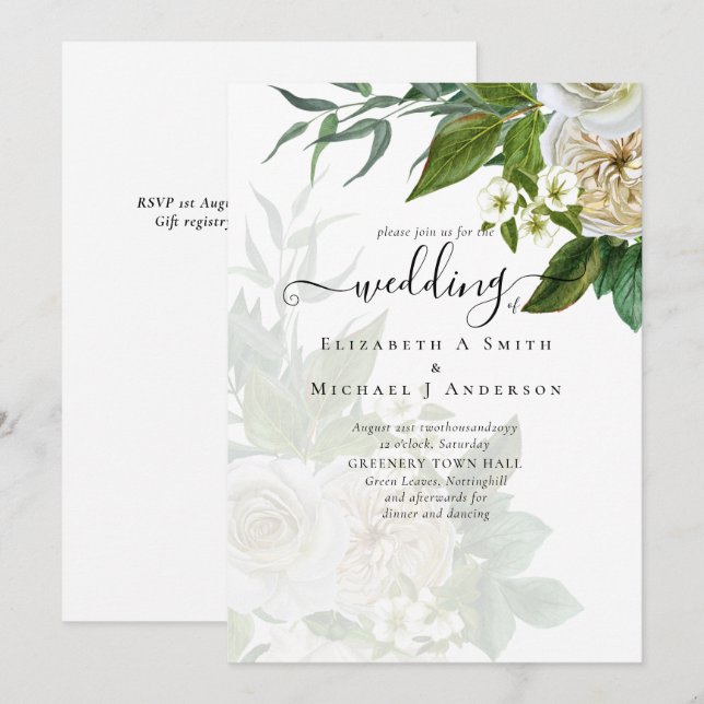 Carte Suite Mariage Sublime - Roses Blanches (Devant / Derrière)