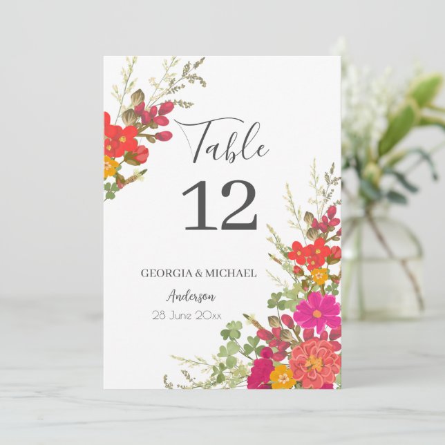 Carte Summer Floral Garden Fleurs sauvages Numéro de tab (Debout devant)