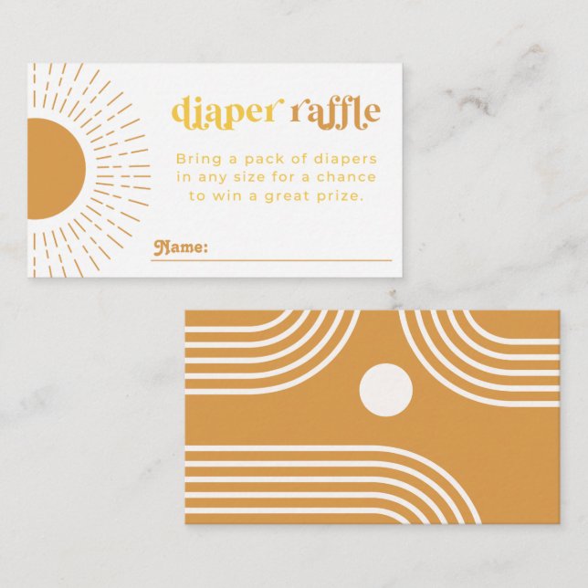Carte Sun Diaper Raffle | Carte Baby shower Sun (Devant / Derrière)