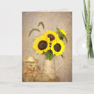 Carte Sunflower bouquet and teddy bear thinking of you