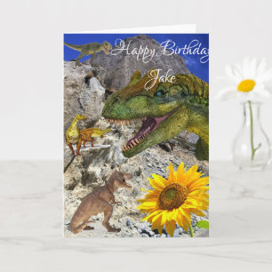 Carte Sunflower Dinosaur Birthday Folded Greeting Card