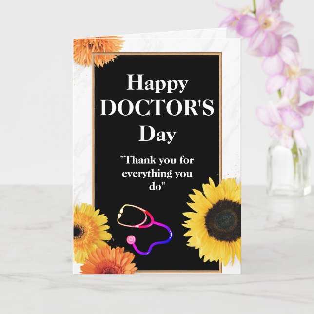 Carte Sunflower jaune et stéthoscope Jour du Docteur (Orchidée)