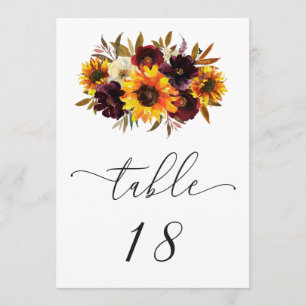 Carte Sunflower Rose Rustic Mariage de automne Numéro de