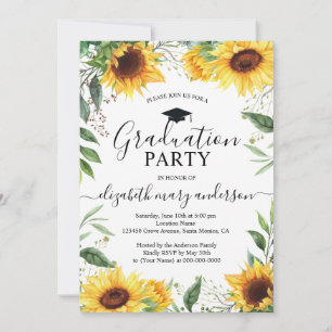 Carte Sunflower Watercolor Photo Graduation Party