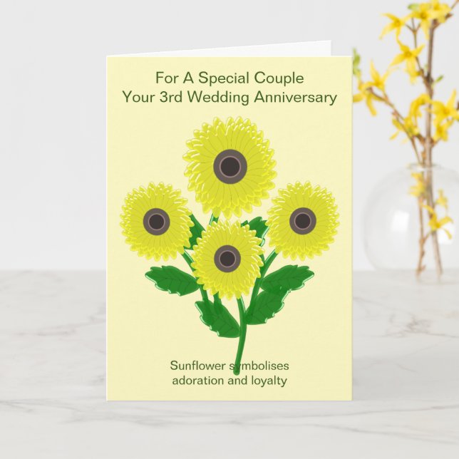 Carte Sunflowers 3e anniversaire Mariage personnalisé (Fleur jaune)