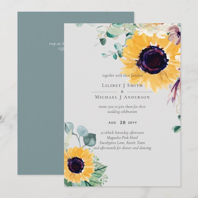 Carte Sunflowers Eucalyptus Mariage de verdure (Devant / Derrière)