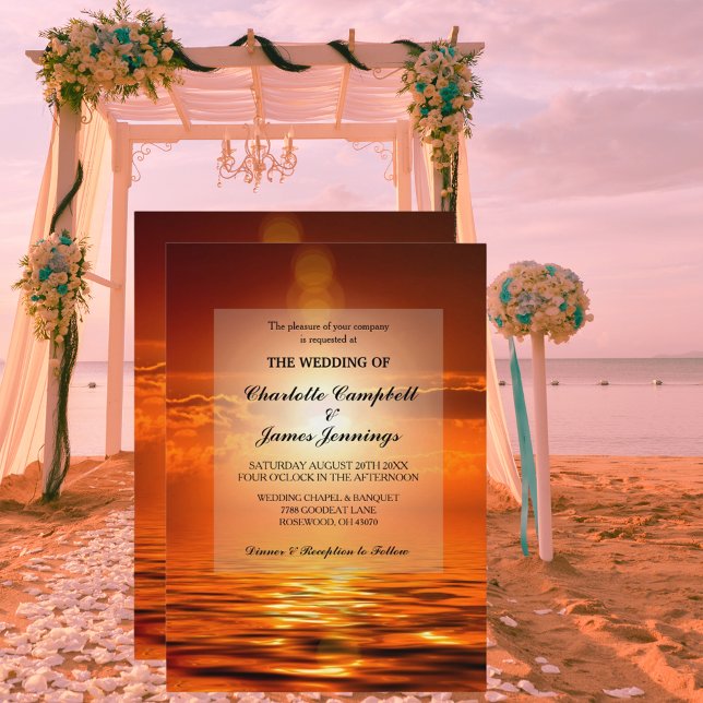 Carte Sunset Orange Golden Sky Sea Gold Wedding Invitati (Sunset Orange Golden Sky Sea Gold Wedding Invite)