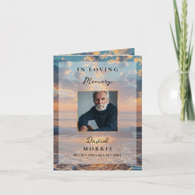 Carte Sunset Photo Memorial Funeral Program Template (Devant)