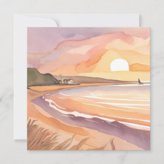 Carte Sunset plage | Belle aquarelle peinture