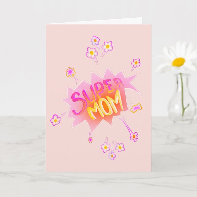 Carte Super Maman Pink Neon Flower Comic Buble (Petite plante)