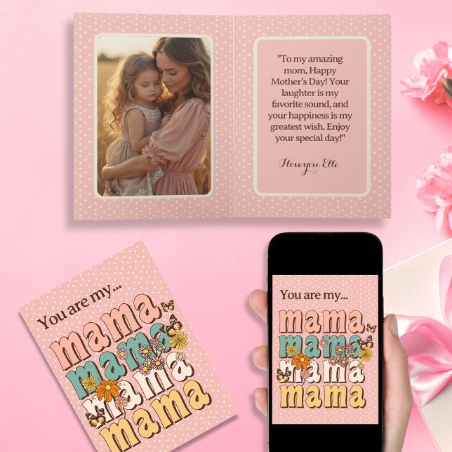 Carte Super personnalisé Mama blush avec photo pliée (Personalized Groovy Mama blush with Photo folded Card)