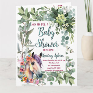Carte Superbe aquarelle Floral Horse Baby shower