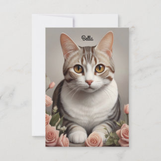 Carte Superbe chat américain à cheveux courts avec Rose 