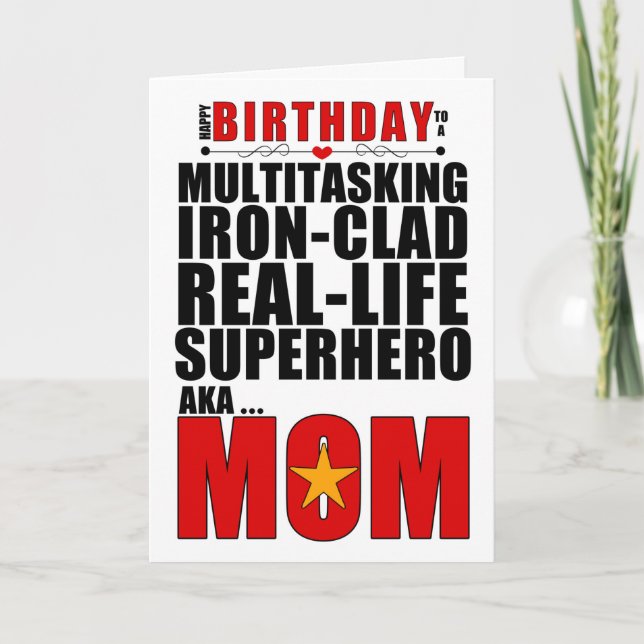 Carte Superhero Maman Anniversaire Typographie Comique L (Devant)